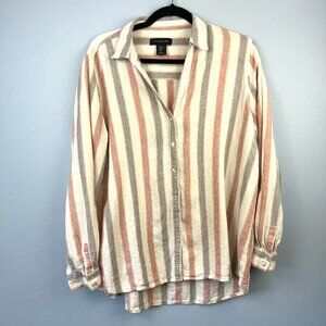 Tahari Striped Button Down Shirt - Pink, Gray, Cream